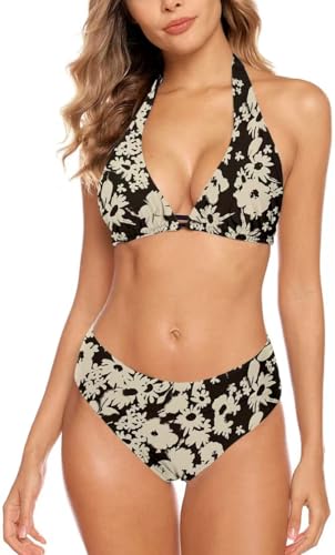 Aidotop Damen Bikini Set Triangel Badeanzug Strand Ties Zweiteiliger Bademode Bikinihose（39BWFlower,XL von Aidotop
