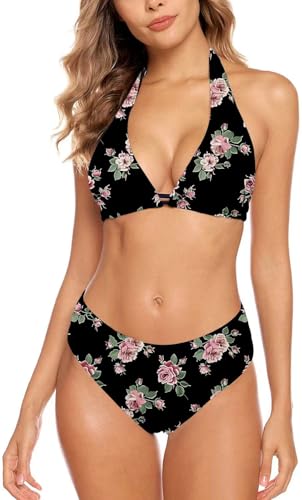 Aidotop Damen Bikini Set Triangel Badeanzug Strand Ties Zweiteiliger Bademode Bikinihose（40Rose,M von Aidotop