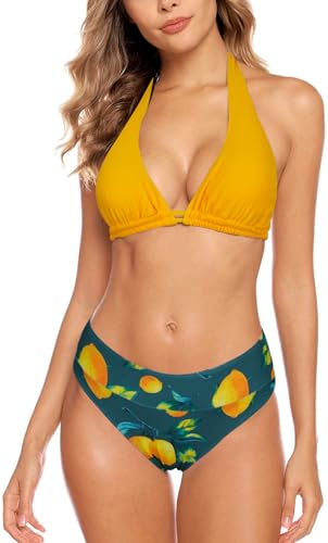 Aidotop Damen Bikini Set Triangel Badeanzug Strand Ties Zweiteiliger Bademode Bikinihose（41Lemon Yellow,XL von Aidotop