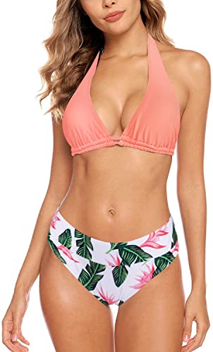 Aidotop Damen Bikini Set Triangel Badeanzug Strand Ties Zweiteiliger Bademode Bikinihose（Orange Leaf,M von Aidotop