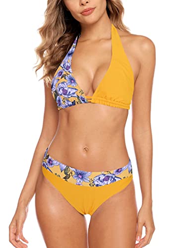 Aidotop Damen Bikini Set Triangel Badeanzug Strand Ties Zweiteiliger Bademode Bikinihose（Yellow,M） von Aidotop