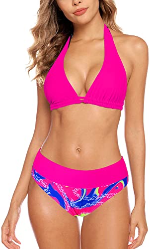 Aidotop Damen Bikini Set Triangel Badeanzug Strand Ties Zweiteiliger Bademode Bikinihose （Bright Pink,L von Aidotop