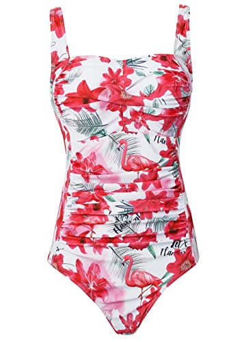 Aidotop Damen Einteilige Badeanzug Monokini Verstellbarer Schultergurt Badeanzüge Falten Bademode Schwimmanzug(L, 15Pink) von Aidotop