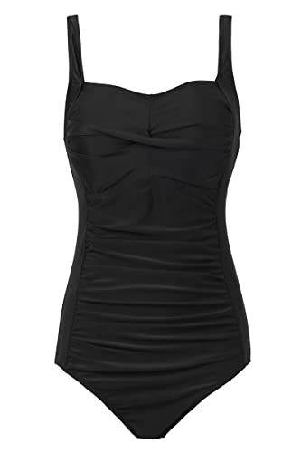 Aidotop Damen Einteilige Badeanzug Monokini Verstellbarer Schultergurt Badeanzüge Falten Bademode Schwimmanzug(L, Black) von Aidotop