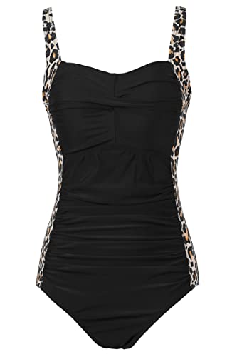 Aidotop Damen Einteilige Badeanzug Monokini Verstellbarer Schultergurt Badeanzüge Falten Bademode Schwimmanzug(L, Leopard) von Aidotop