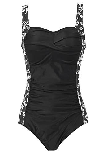 Aidotop Damen Einteilige Badeanzug Monokini Verstellbarer Schultergurt Badeanzüge Falten Bademode Schwimmanzug(XL, Black White Flower) von Aidotop