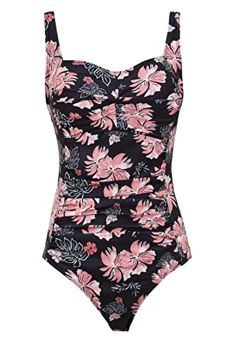 Aidotop Damen Einteilige Badeanzug Monokini Verstellbarer Schultergurt Badeanzüge Falten Bademode Schwimmanzug(XXL,Black pink Flower) von Aidotop