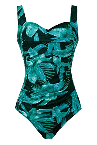 Aidotop Damen Einteilige Badeanzug Monokini Verstellbarer Schultergurt Badeanzüge Falten Bademode Schwimmanzug (9Geen Leaf, XXL) von Aidotop