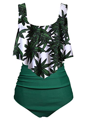 Aidotop Damen Badeanzug Rüschen Zweiteilige High Waist Bikini Retro Sätze mit hoher Taille Bademode Strandkleidung(2green Bamboo,S) von Aidotop