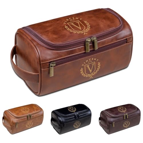 Individuelle Herren-Kulturbeutel, PU-Leder, personalisierbar, für Reisen, graviertes Geschenk für Ehemann, Vater, Freund, braun, Einheitsgröße, Kulturbeutel von Aiebill