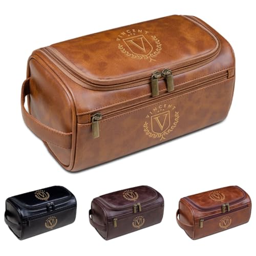 Individuelle Herren-Kulturbeutel, PU-Leder, personalisierbar, für Reisen, graviertes Geschenk für Ehemann, Vater, Freund, hellbraun, Einheitsgröße, Kulturbeutel von Aiebill