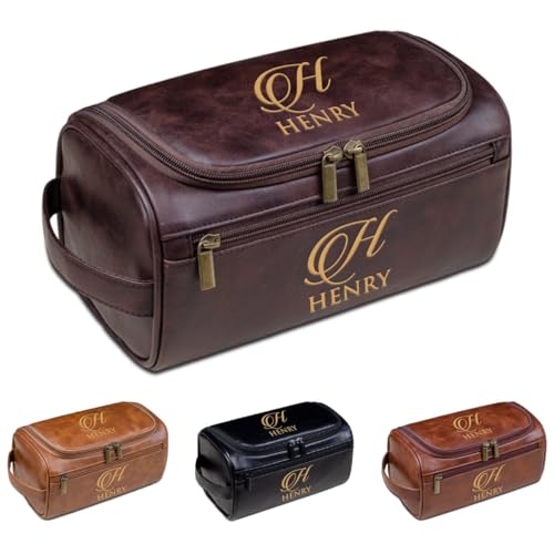 Individuelle Kulturtasche aus PU-Leder für Herren, personalisierbar, mit Gravur, Reise-Organizer, Geschenk für ihn, Ehemann, Vater, dark coffee, Einheitsgröße, Kulturbeutel von Aiebill