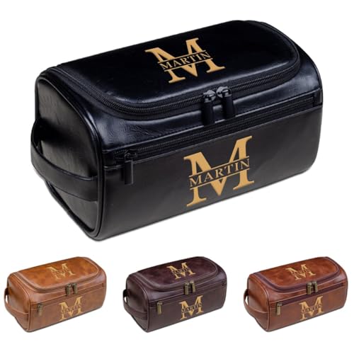 Individuelle Leder-Kulturbeutel für Herren, personalisiertes Dopp-Set, gravierte Geschenke für Trauzeugen, Ehemann, Vater, Freund, Weihnachten, Schwarz , Einheitsgröße, Kulturbeutel von Aiebill
