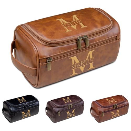 Individuelle Leder-Kulturbeutel für Herren, personalisiertes Dopp-Set, gravierte Geschenke für Trauzeugen, Ehemann, Vater, Freund, Weihnachten, hellbraun, Einheitsgröße, Kulturbeutel von Aiebill