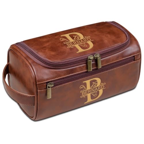 Kulturbeutel aus Leder mit Gravur für Herren, personalisierbar, Reisepflege-Set, individuelles Geschenk für Ehemann, Vater, Freund, Trauzeugen, Weihnachten, braun, Einheitsgröße, Kulturbeutel von Aiebill