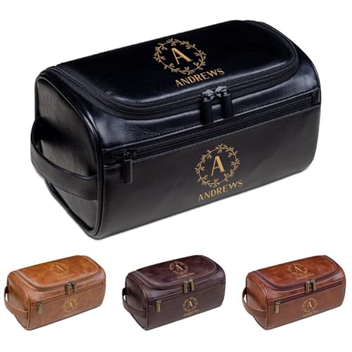 Kulturbeutel aus PU-Leder für Herren, personalisierbar, Reise-Dopp-Set, Geschenkidee für Ehemann, Freund, Vater, Schwarz , Einheitsgröße, Kulturbeutel von Aiebill
