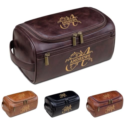 Kulturbeutel aus PU-Leder für Herren, personalisierbar mit Gravur, Reise-Organizer, Geschenk für Vater, Ehemann, Ihn, dark coffee, Einheitsgröße, Kulturbeutel von Aiebill