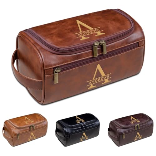 Kulturbeutel für Herren, personalisierbar, PU-Leder, Reise-Organizer, Geschenke für Ehemann, Freund, Vater, braun, Einheitsgröße, Kulturbeutel von Aiebill