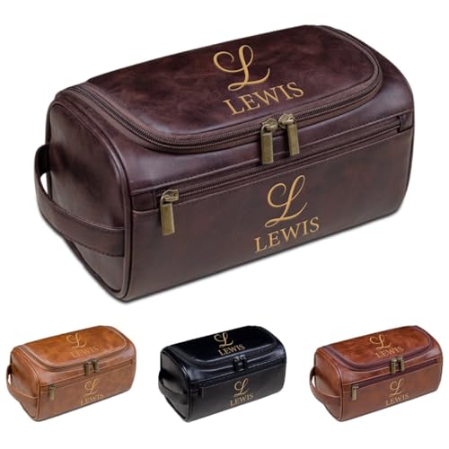 Kulturbeutel mit Gravur für Herren, personalisierbar, PU-Leder, personalisierbar, Reisepflege-Organizer, Geschenke für Ehemann, Vater, Freund, Trauzeugen, Hochzeit, Weihnachten, dark coffee von Aiebill