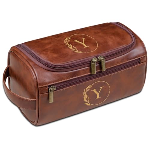 Kulturtasche aus Leder für Herren, personalisierbar, mit Namen, Reise-Kosmetiktasche, Geschenk für Ehemann, Vater, Trauzeugen, Freund, braun, Einheitsgröße, Kulturbeutel von Aiebill