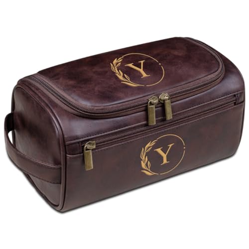 Kulturtasche aus Leder für Herren, personalisierbar, mit Namen, Reise-Kosmetiktasche, Geschenk für Ehemann, Vater, Trauzeugen, Freund, dark coffee, Einheitsgröße, Kulturbeutel von Aiebill