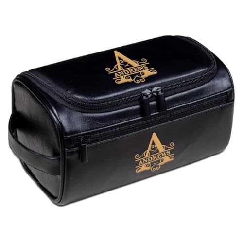 Kulturtasche aus Leder mit Gravur, personalisierbar, für Herren, Namens-Initialen, Geschenk für Hochzeiten, Weihnachten, Trauzeugen, Schwarz , Einheitsgröße, Kulturbeutel von Aiebill