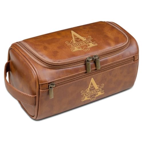 Kulturtasche aus Leder mit Gravur, personalisierbar, für Herren, Namens-Initialen, Geschenk für Hochzeiten, Weihnachten, Trauzeugen, hellbraun, Einheitsgröße, Kulturbeutel von Aiebill