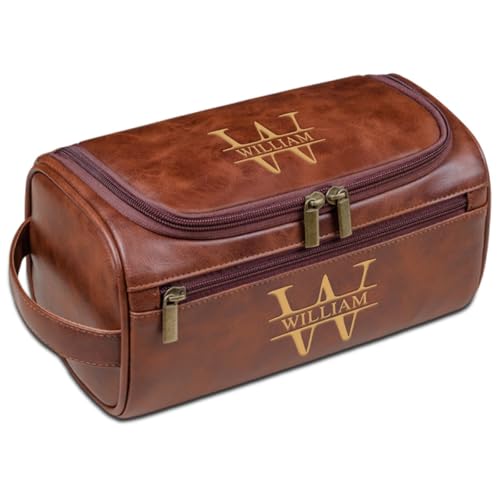 Kulturtasche aus Leder mit Gravur für Herren – individuelles Dopp-Set, Reise-Geschenkidee für Vater, Ehemann, Freund, Opa, Weihnachten, braun, Einheitsgröße, Kulturbeutel von Aiebill