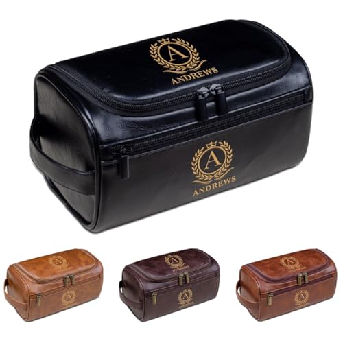 Personalisierte Herren-Kulturbeutel, personalisierbar, PU-Leder, Dopp-Kit für Reisen, Geschenk für Ehemann, Freund, Vater, Schwarz , Einheitsgröße, Kulturbeutel von Aiebill