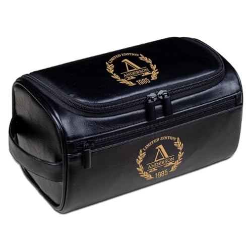 Personalisiertes Leder-Kulturbeutel für Herren, individuelle Reise-Kulturbeutel, graviert mit Initialen, Geschenk für Ehemann, Opa, Trauzeugen, Schwarz , Einheitsgröße, Kulturbeutel von Aiebill