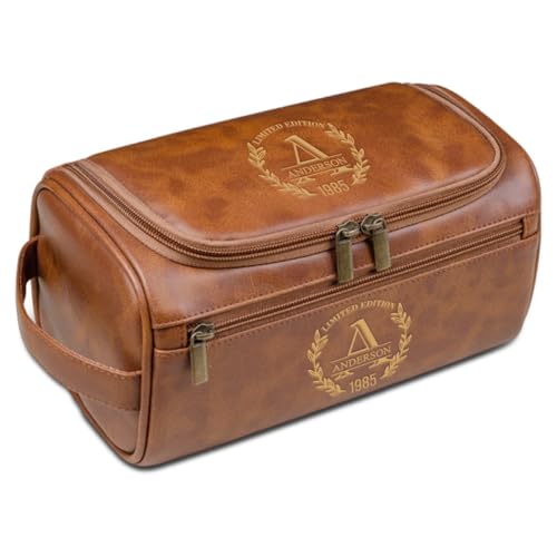 Personalisiertes Leder-Kulturbeutel für Herren, individuelle Reise-Kulturbeutel, graviert mit Initialen, Geschenk für Ehemann, Opa, Trauzeugen, hellbraun, Einheitsgröße, Kulturbeutel von Aiebill