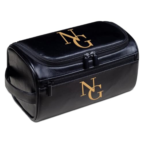 Reise-Kulturbeutel für Herren, personalisierbar, Leder, personalisierbar, Geschenk für Ehemann, Vater, Freund, Weihnachten, Schwarz , Einheitsgröße, Kulturbeutel von Aiebill