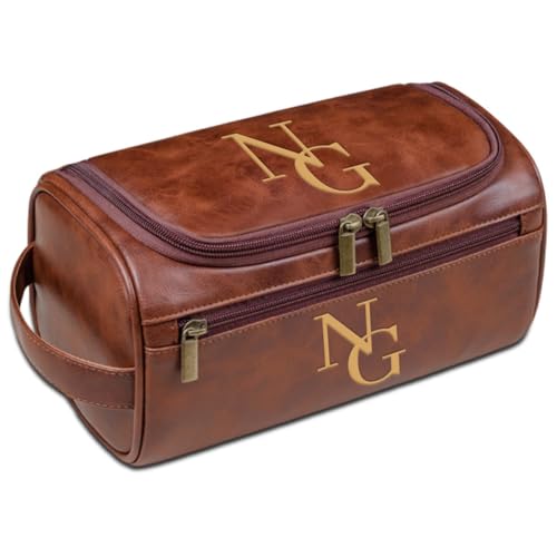 Reise-Kulturbeutel für Herren, personalisierbar, Leder, personalisierbar, Geschenk für Ehemann, Vater, Freund, Weihnachten, braun, Einheitsgröße, Kulturbeutel von Aiebill