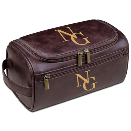 Reise-Kulturbeutel für Herren, personalisierbar, Leder, personalisierbar, Geschenk für Ehemann, Vater, Freund, Weihnachten, dark coffee, Einheitsgröße, Kulturbeutel von Aiebill