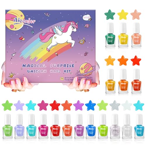 Aieenjor kinder nagellack set, Ungiftig Wasserbasiert Peel Off 18 Farben Schnelltrocknend Nagellack kinder, Geschenkbox-Set für Kinder ab 3 Jahren von Aieenjor