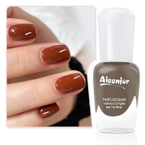 Aieenjor Nagellack Nude Braun auf Wasserbasis, Abziehbar, Ungiftig Und Schnell Trocknend, Geeignet für Formelle Anlässe Wie Hochzeiten, Jelly Nude Brown Nail Polish 5ml von Aieenjor