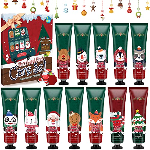 Handcreme Set, 10PCS Parfümierte Feuchtigkeitsspendend mit 2PCS Fußcreme für Trockene Rissige Hände Füße, Feuchtigkeitscreme Pflegecreme, Geschenkset Weihnachten für Frauen Männer von Aifanciey