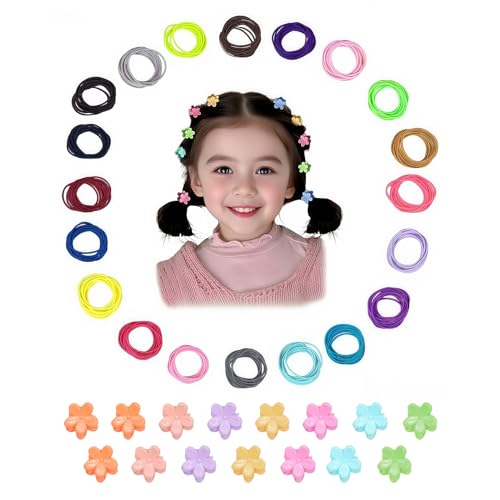 200 Stück mehrfarbige elastische Haarbänder und 15 Mini-Haarspangen-Set – langlebige Haargummis und Kunststoff-Metall-Klauenclips für Mädchen und Frauen, für alle Haartypen und das tägliche Styling von Aifrymne