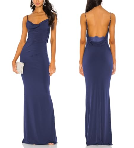 Aigeman Damen-Abendkleid mit Spaghettiträgern, Meerjungfrauen-Motiv, Hochzeitsgästekleid, Drapierkragen, Spitze, rückenfrei, formelles Maxikleid, Größe 21, Königsblau, Klein von Aigeman