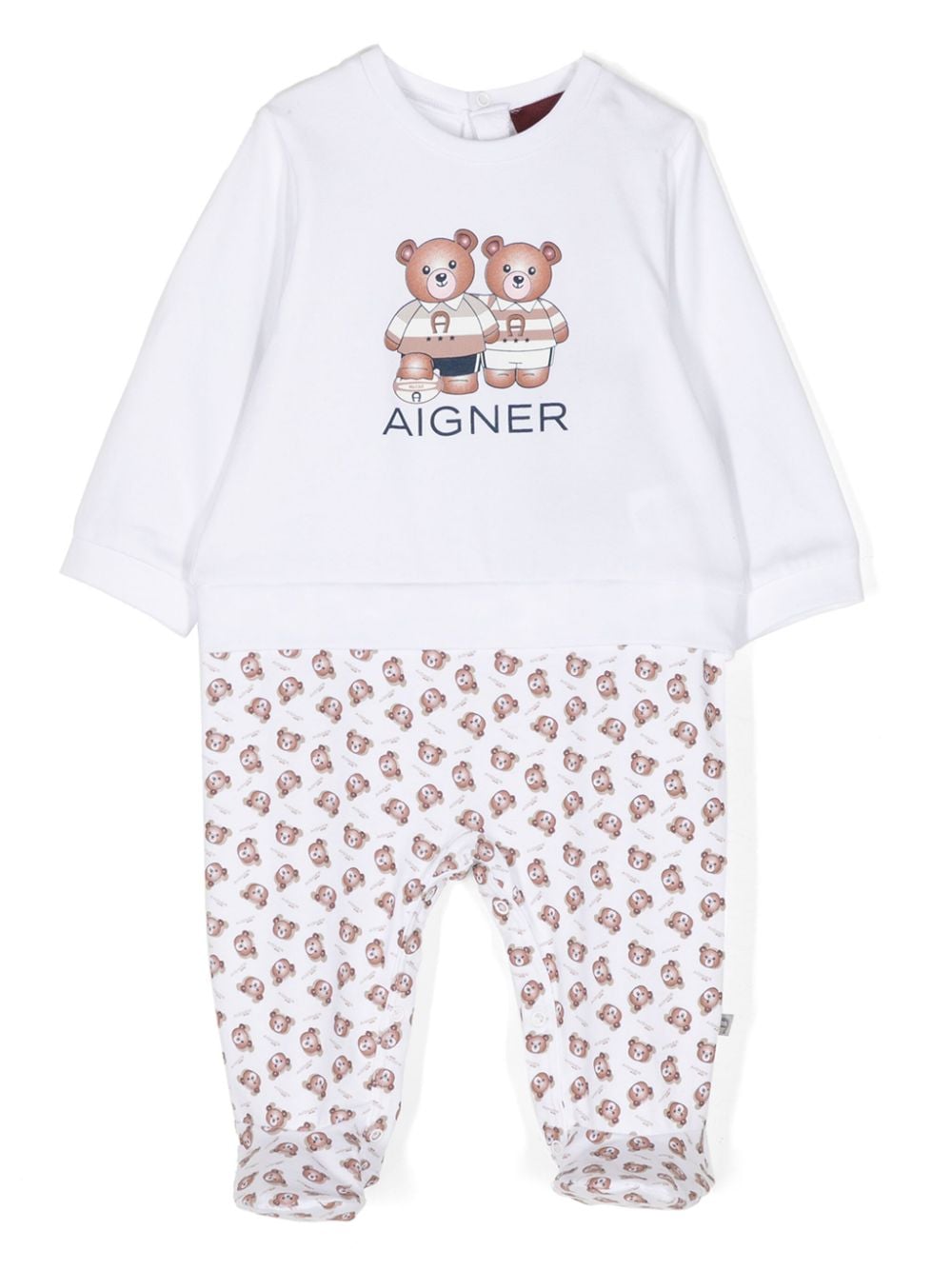 Aigner Kids Pima-Baumwoll-Pyjama mit Teddy-Logo-Print - Weiß von Aigner Kids
