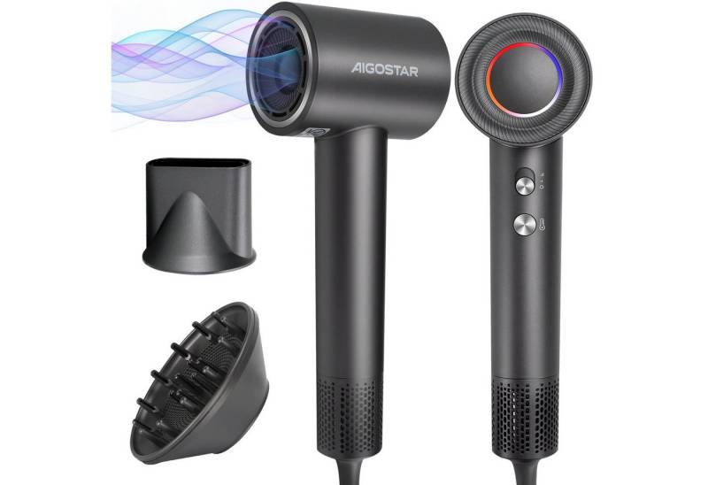 Aigostar Ionic-Haartrockner Hochgeschwindigkeit Haartrockner, 200 Millionen Negative Ionen Föhn, 1600,00 W, Negativ-Ionen-Technologie, Ambiente-Beleuchtung, Diffusor-Düsen von Aigostar