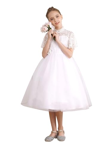 Aiihoo Blumenmädchenkleider Prinzessin Kleid Mädchen Brautjungfer Kleid Festlich Kommunionskleider Hochzeit Party Geburtstag Weißes Taufkleid Elfenbein A 134-140 von Aiihoo