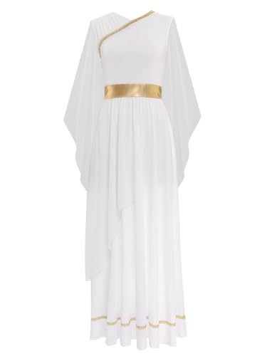 Aiihoo Damen Griechische Göttin Kostüm Antike Römische Göttin Kleid Toga Ärmellos Maxikleid mit Schulter Tuch Königin Ägypten Fasching Kostüm Weiß M von Aiihoo