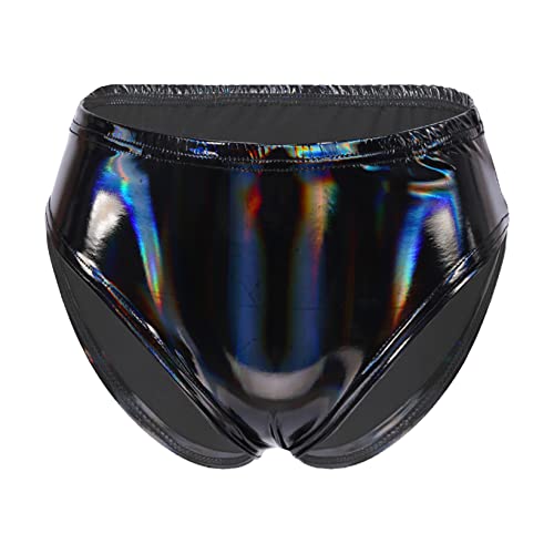 Aiihoo Damen Hotpants Wetlook Briefs Metallic Booty Shorts Ouvert-Slip High Waist Bikinislip String Tanga High Cut Thong Unterwäsche Schwarz A E S von Aiihoo