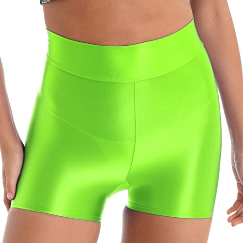 Aiihoo Damen Metallic Shorts High Waist Leggings Stretch Sporthose Shiny Yogahose Fitnesshose Kurz Hose Sportshorts Jogginghose Fluoreszierendes Grün A L von Aiihoo