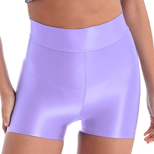 Aiihoo Damen Metallic Shorts High Waist Leggings Stretch Sporthose Shiny Yogahose Fitnesshose Kurz Hose Sportshorts Jogginghose Hellviolett A XL von Aiihoo