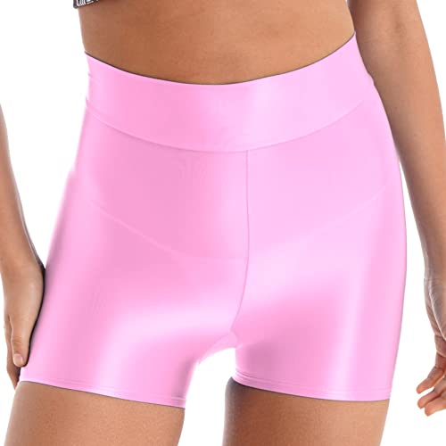 Aiihoo Damen Metallic Shorts High Waist Leggings Stretch Sporthose Shiny Yogahose Fitnesshose Kurz Hose Sportshorts Jogginghose Rosa A L von Aiihoo