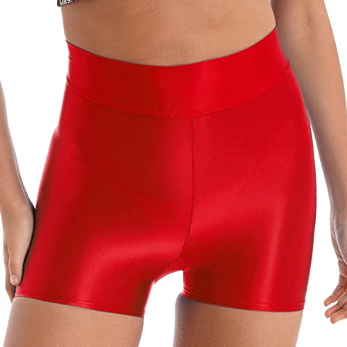 Aiihoo Damen Metallic Shorts High Waist Leggings Stretch Sporthose Shiny Yogahose Fitnesshose Kurz Hose Sportshorts Jogginghose Rot A M von Aiihoo