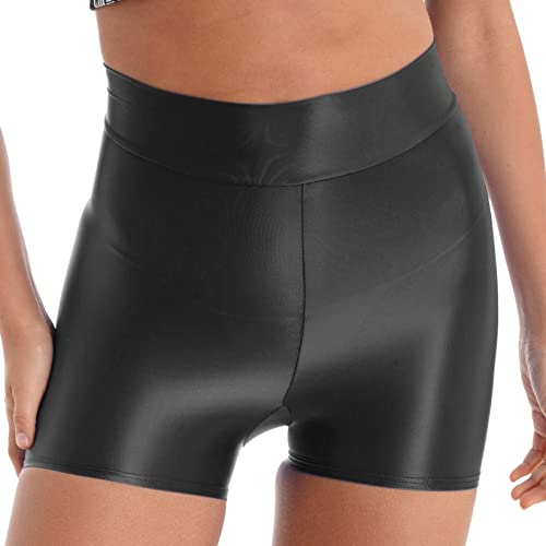 Aiihoo Damen Metallic Shorts High Waist Leggings Stretch Sporthose Shiny Yogahose Fitnesshose Kurz Hose Sportshorts Jogginghose Schwarz A L von Aiihoo