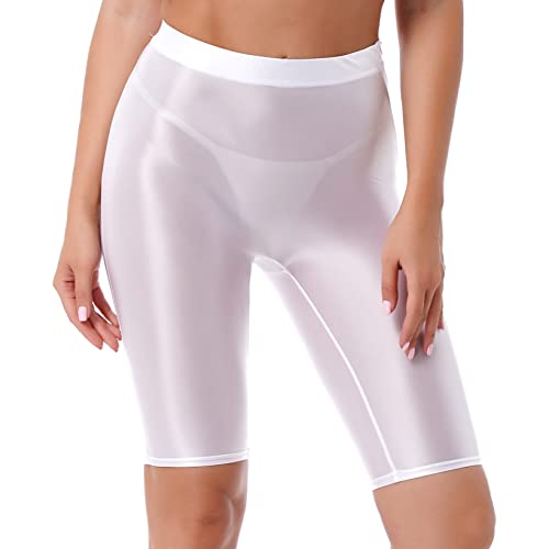 Aiihoo Damen Metallic Shorts High Waist Leggings Stretch Sporthose Shiny Yogahose Fitnesshose Kurz Hose Sportshorts Jogginghose Weiss L von Aiihoo